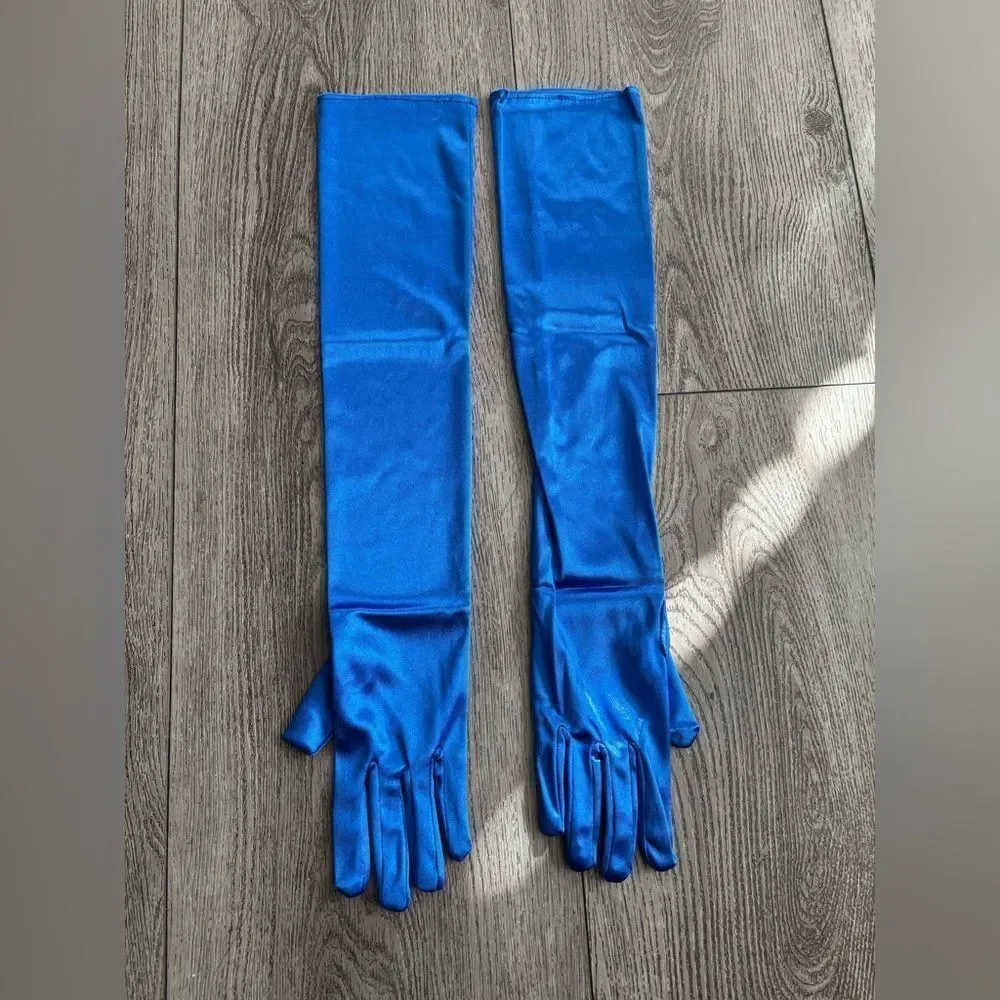 Elegant Blue Satin Opera Gloves